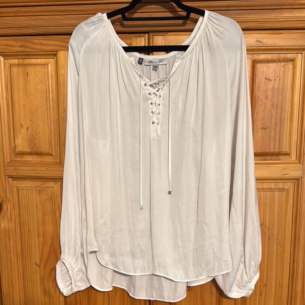 Cream color lace up bust blouse